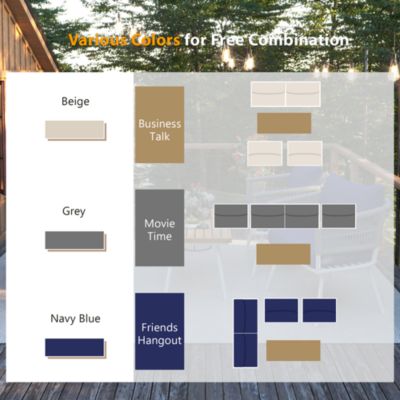 Outdoor  4-Piece Boho Rope Patio Furniture Set with Acacia Wood Table, Patio Conversation Set with Deep Seating & Thick Cushion