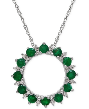 image of Emerald (9/10 ct. t.w.) and White Topaz (1-9/10 ct. t.w.) Circle Pendant Necklace in Sterling Silver
