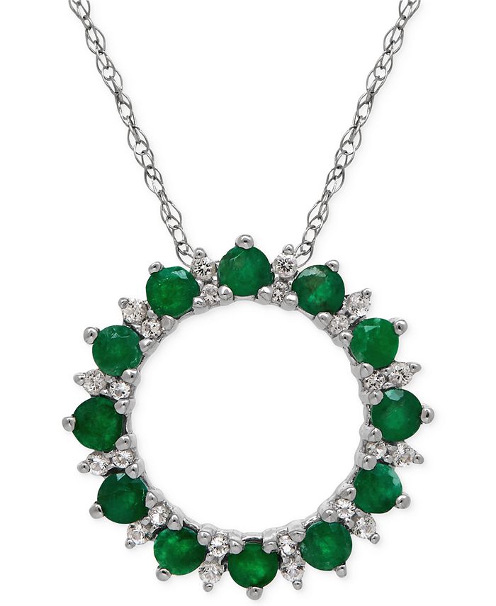 Macy's - Emerald (9/10 ct. t.w.) and White Topaz (1-9/10 ct. t.w.) Circle Pendant Necklace in Sterling Silver