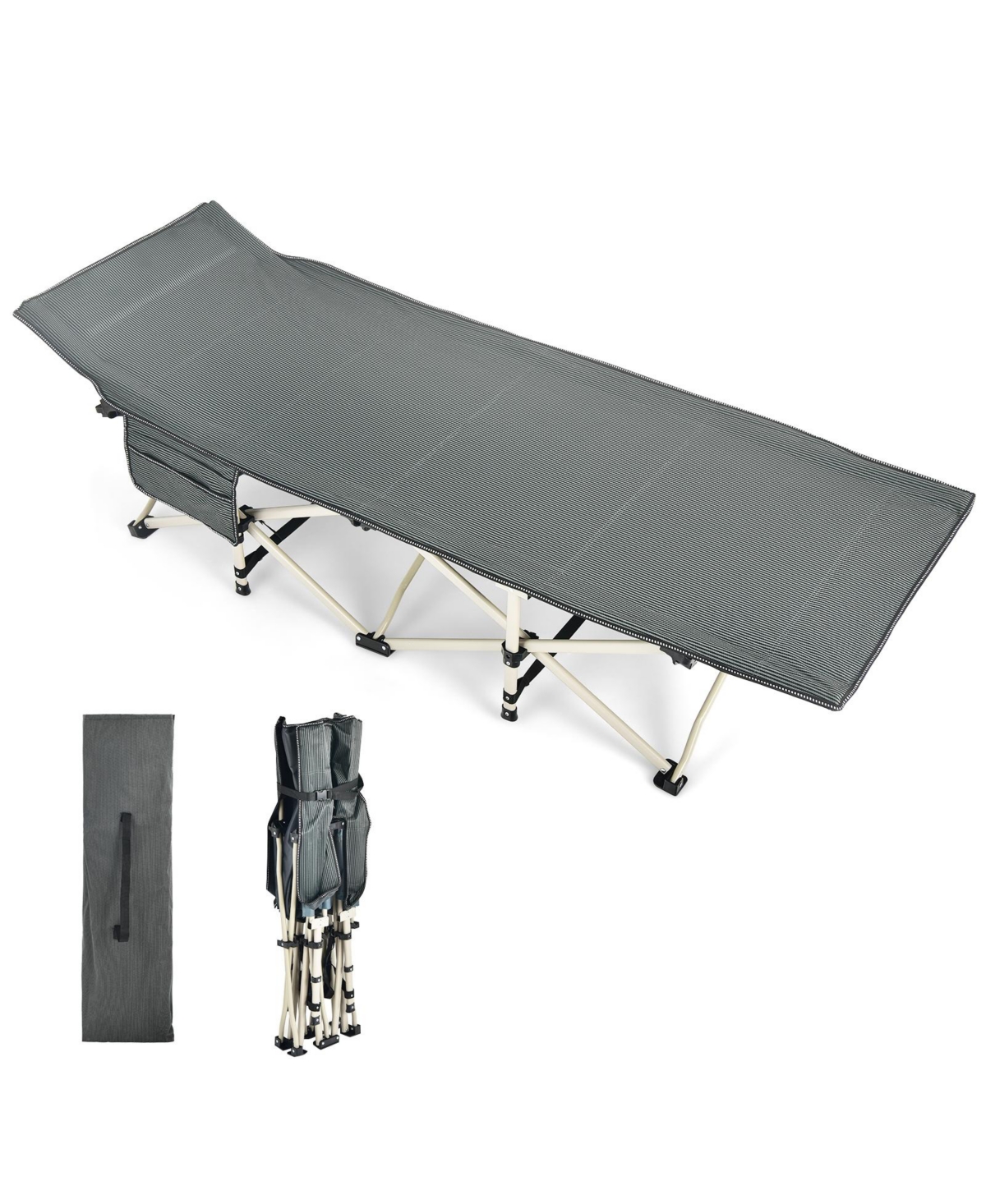 Wide Foldable Camping Cot with Carry Bag - Grey