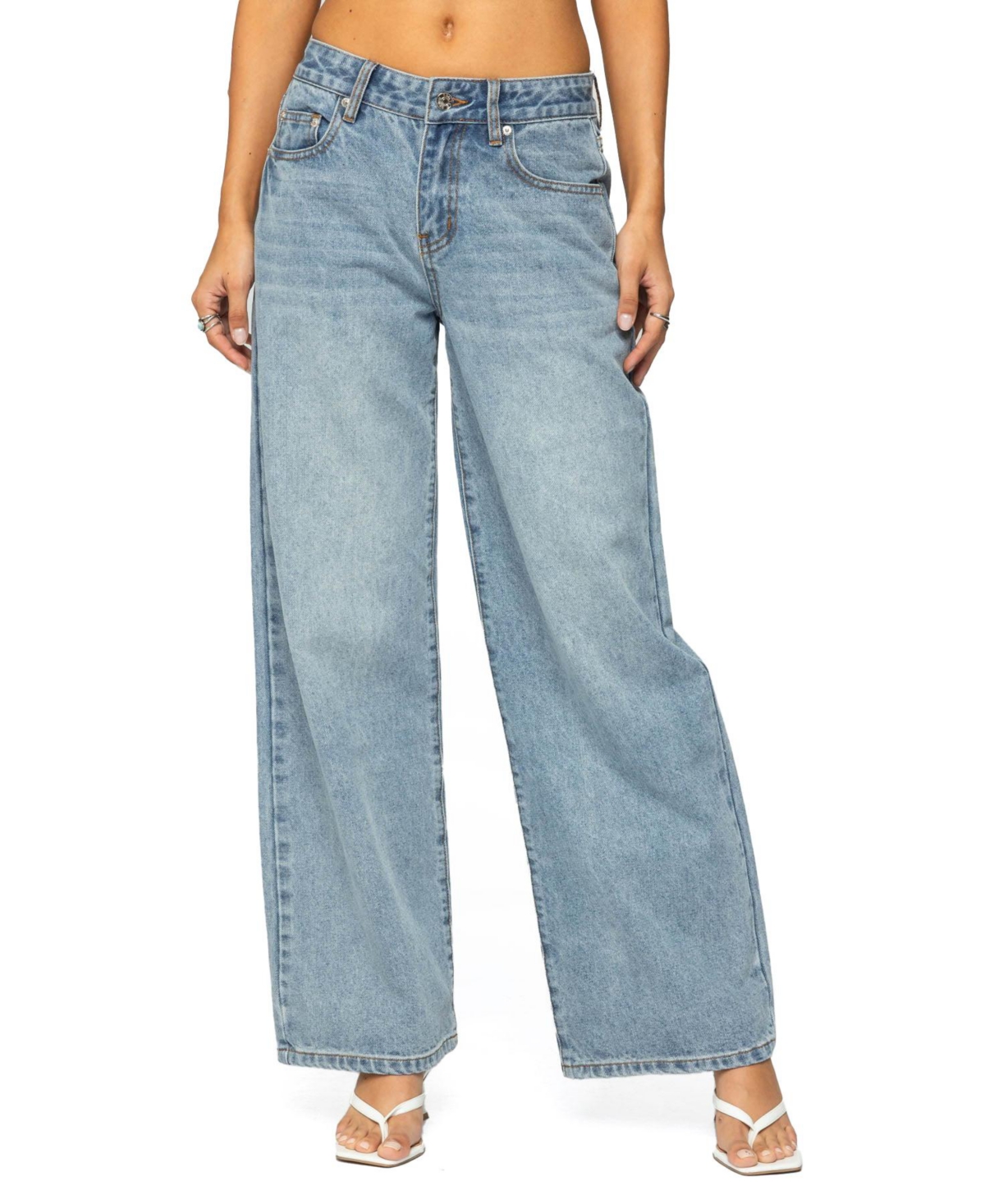 Women's Ery Wide Leg Mid Rise Jeans - Light-blue