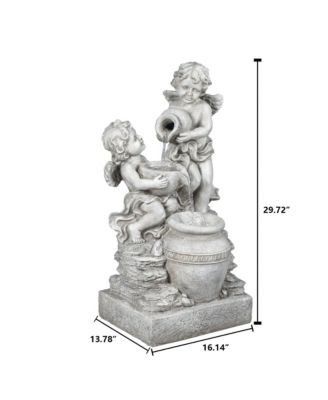 Gray Resin Cherub Angels Outdoor Fountain with LED Light