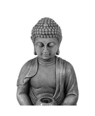 Resin Meditating Buddha on Column Lighted Outdoor Fountain