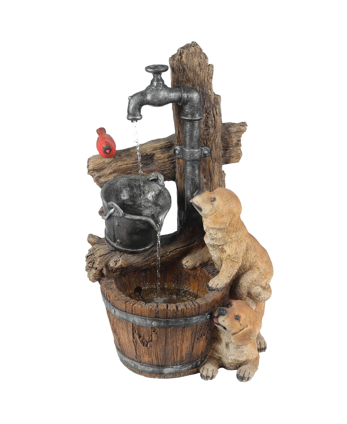 Resin Puppies and Water Pump Outdoor Patio Fountain with Led Light - Brown