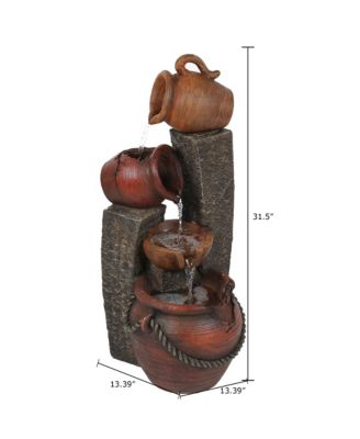 Rustic Resin Pots and Posts Outdoor Fountain