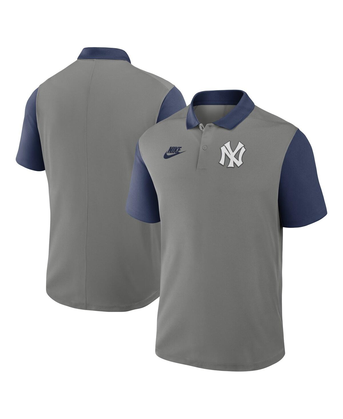 Nike Men's Gray/navy New York Yankees Cooperstown Collection Color-block Victory Performance Polo Shirt