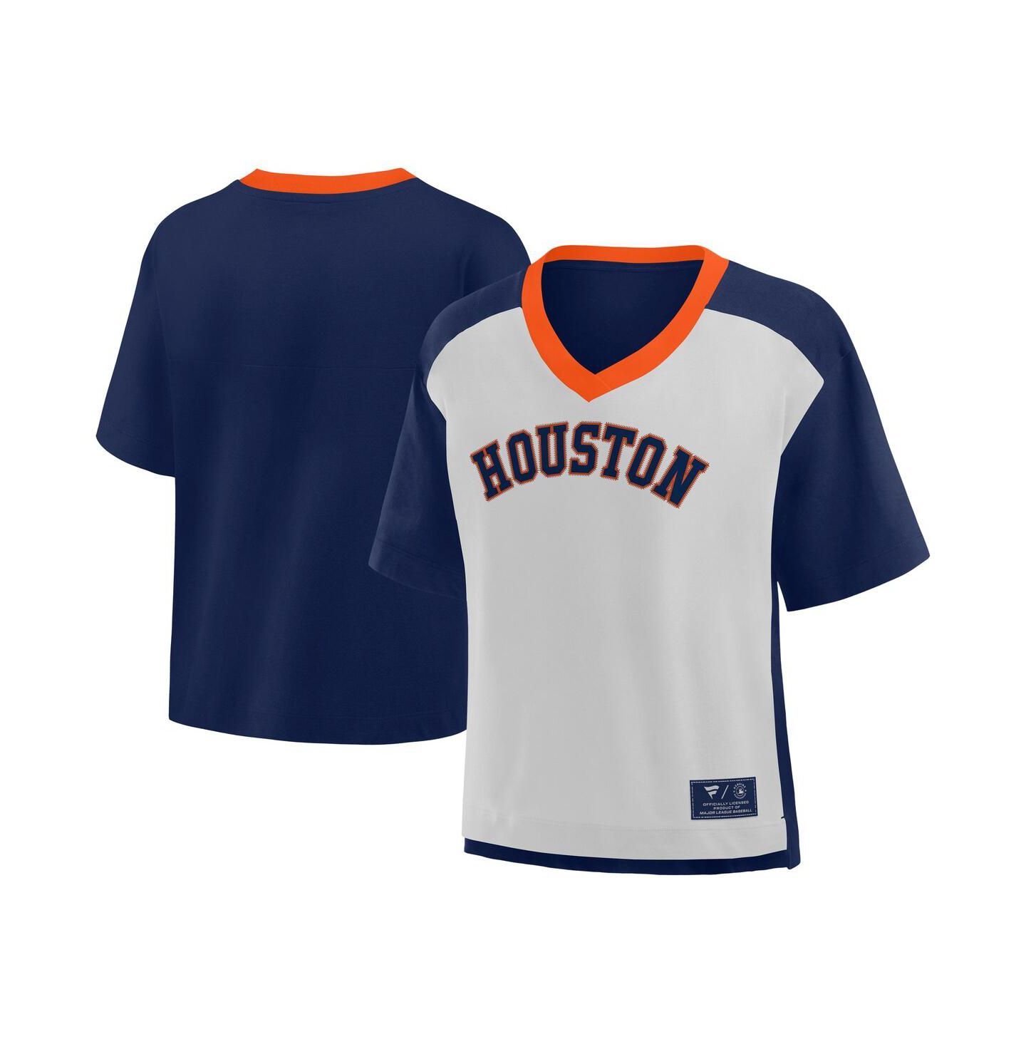 Женская футболка Fanatics Navy/Graphite Houston Astros Oversized Race to Win V-Neck — фото 1