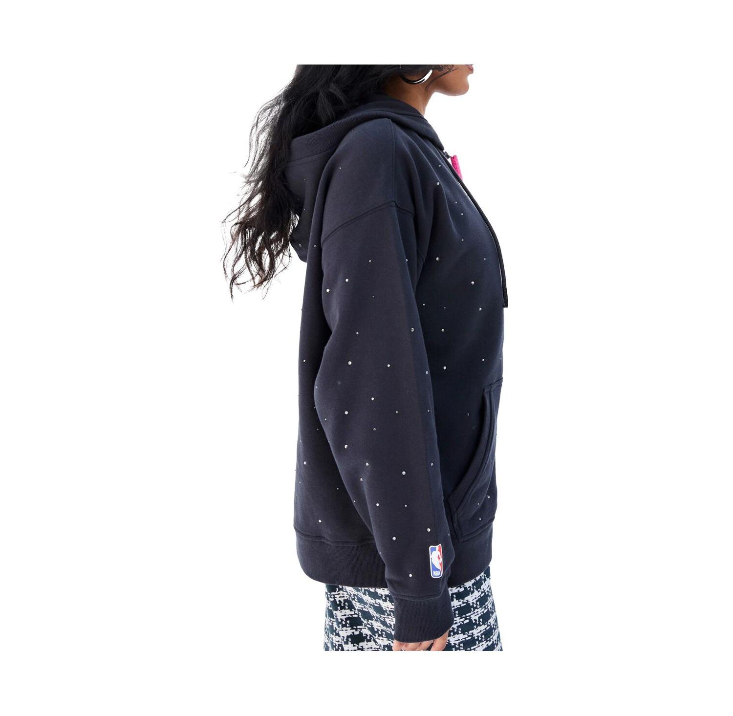 Women's Black Golden State Warriors Oversized Allover Gemstone Full-Zip Hoodie