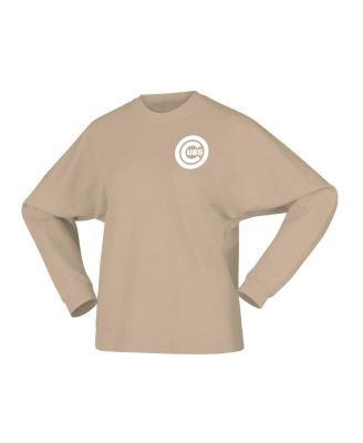 Women's Tan Distressed Chicago Cubs Branded Fleece Pullover Sweatshirt