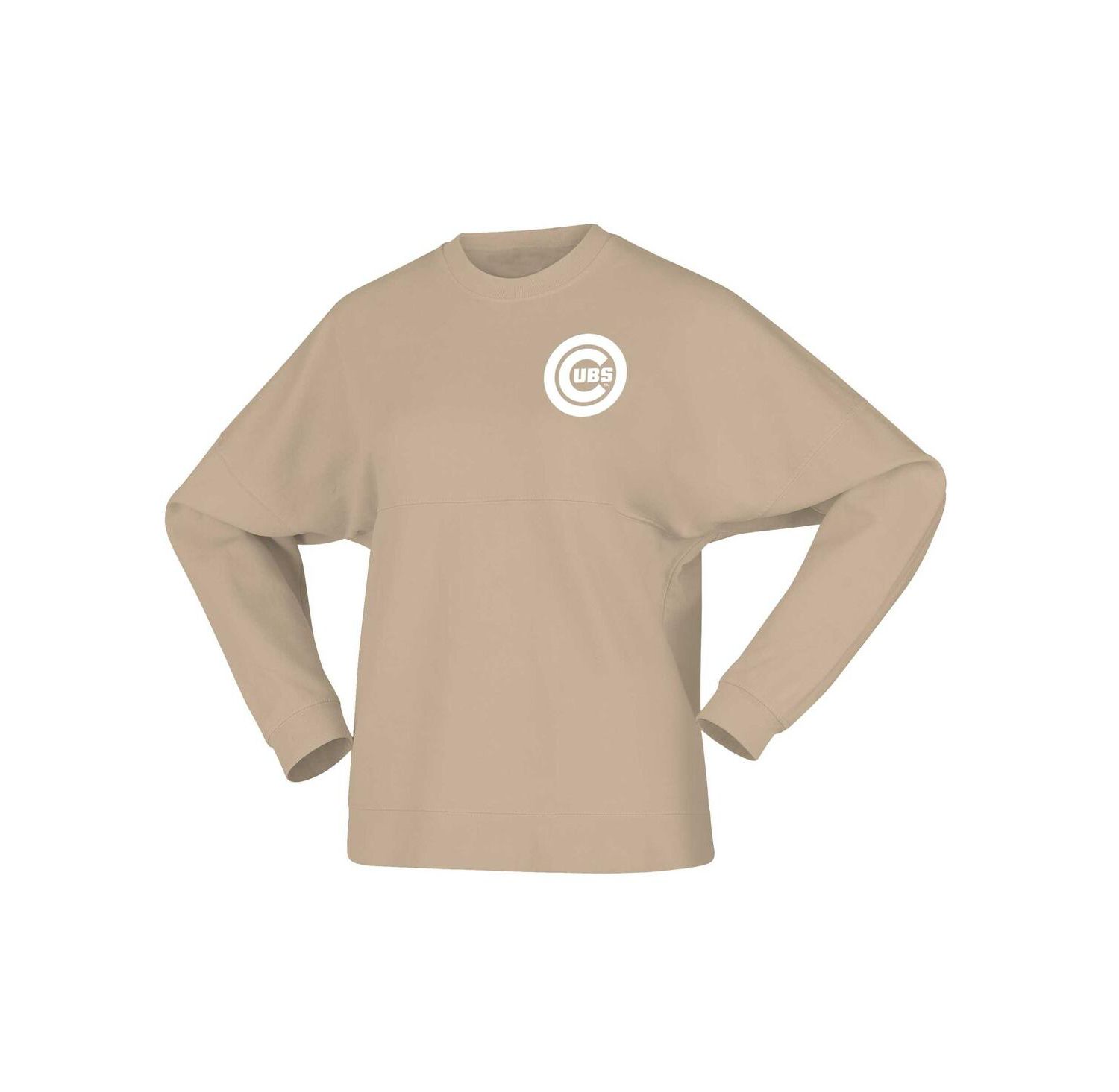 Women's Tan Distressed Chicago Cubs Branded Fleece Pullover Sweatshirt