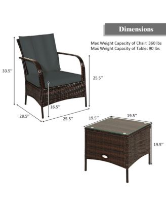 3 PCS Patio Wicker Rattan Furniture Set Coffee Table & 2 Rattan Chair