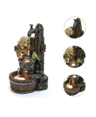 Puppy at the Farmhouse Faucet Resin Outdoor Fountain with Lights