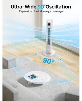 Tower Fan for Bedroom, 90° Oscillating Fan with 12H Timer, 37”Standing Fans with Remote, Bladeless Fan with 4 Modes & 3 Speeds