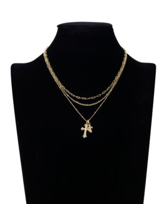 Cubic Zirconia Double Cross Pendant Layered Necklace Set