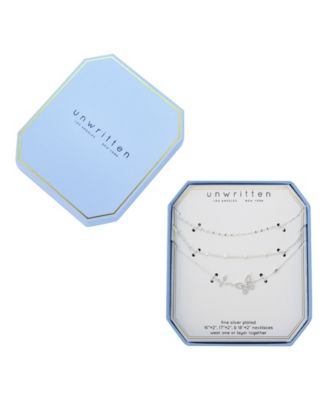 Cubic Zirconia Double Butterfly Layered Necklace Set