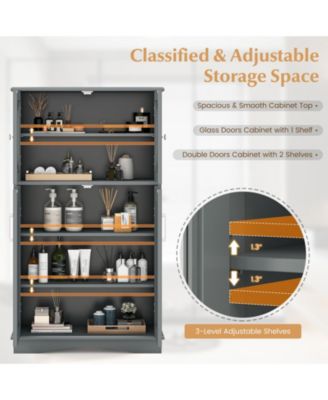 4 Doors Freeestanding Bathroom Floor Cabinet with Adjustable Shelves