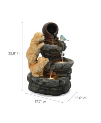Puppy Rock Tower Farmhouse Resin Outdoor Fountain with Lights