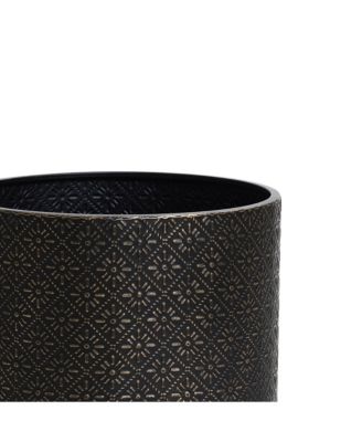 Set of 2 Black Floral Stamped Metal Cachepot Planters