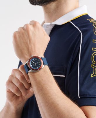 Men's Analog Blue Silicone Watch, 44mm