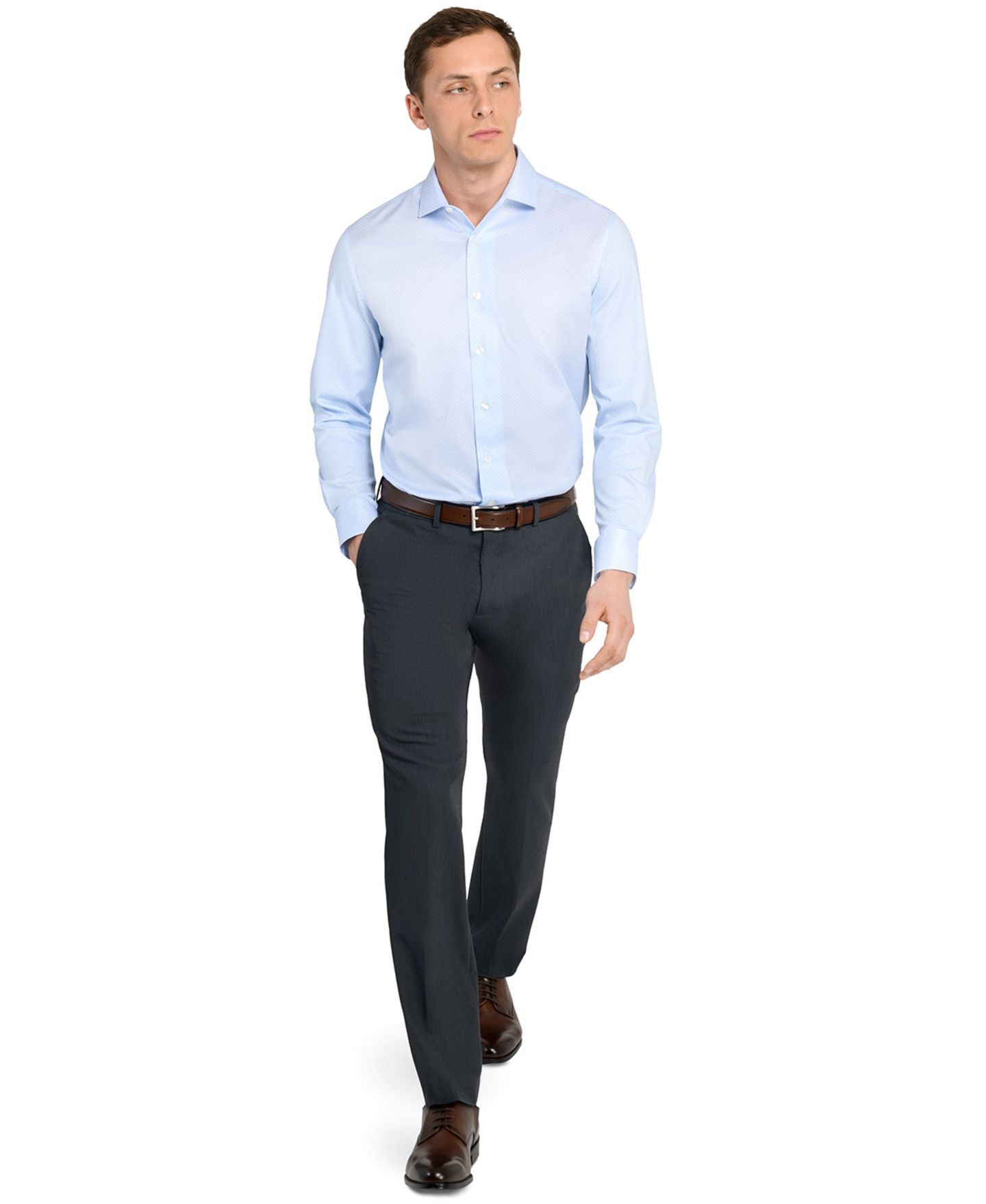 Мужская рубашка MICHELSONS OF LONDON Geometric Hybrid Slim Fit Easy Care Long Sleeve, цвет: Светлый синий серый — фото 5
