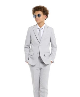 Big Boys Groovy Grey Slim Fit Solid Suit Including Blazer, Pants and Clip-On-Tie