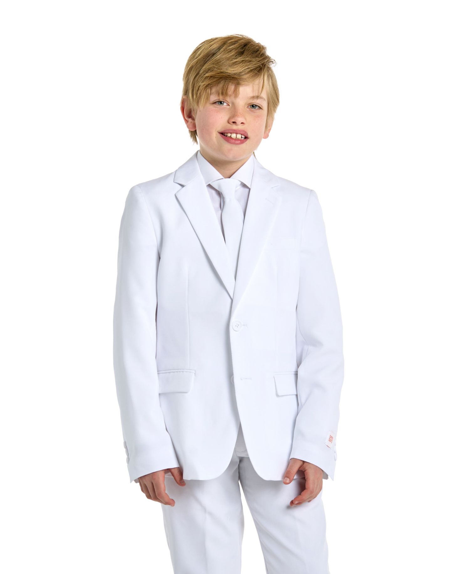 Teen Boys White Knight Slim Fit Solid Suit Including Blazer, Pants and Clip-On-Tie