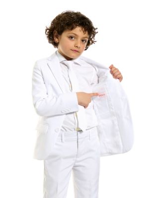 Boys White Knight Solid Suit Including Blazer, Pants and Clip-On-Tie