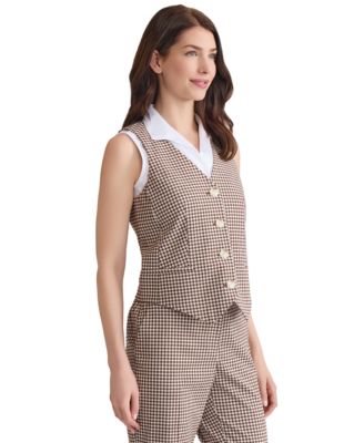 Women's Check-Print Button-Front Vest 