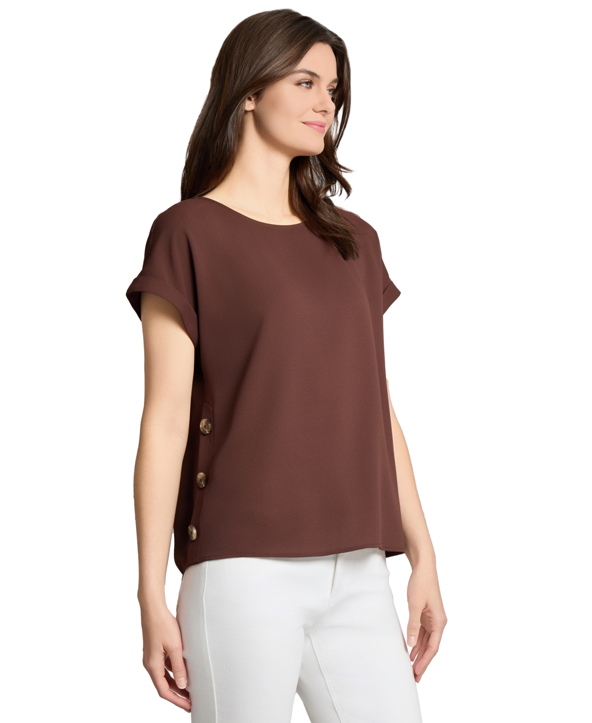 Jones New York Trim Detail Stretch Top In Brown