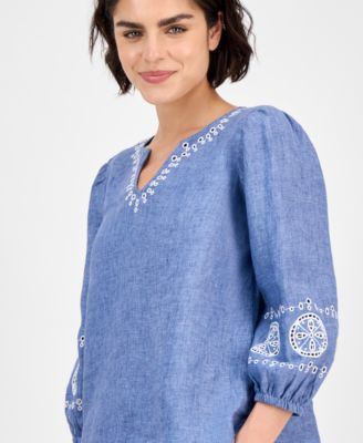 売れ筋商品|||チャータークラブ カットソー トップス レディース Women's Embroidered 100% Linen Top, Exclusively at Macy's Cool Olive Charter Club Women's Embroidered 100% Linen Top, Exclusively