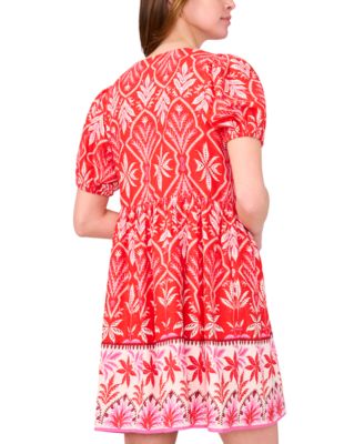 Women's Printed Tie-Neck Short-Sleeve Dress