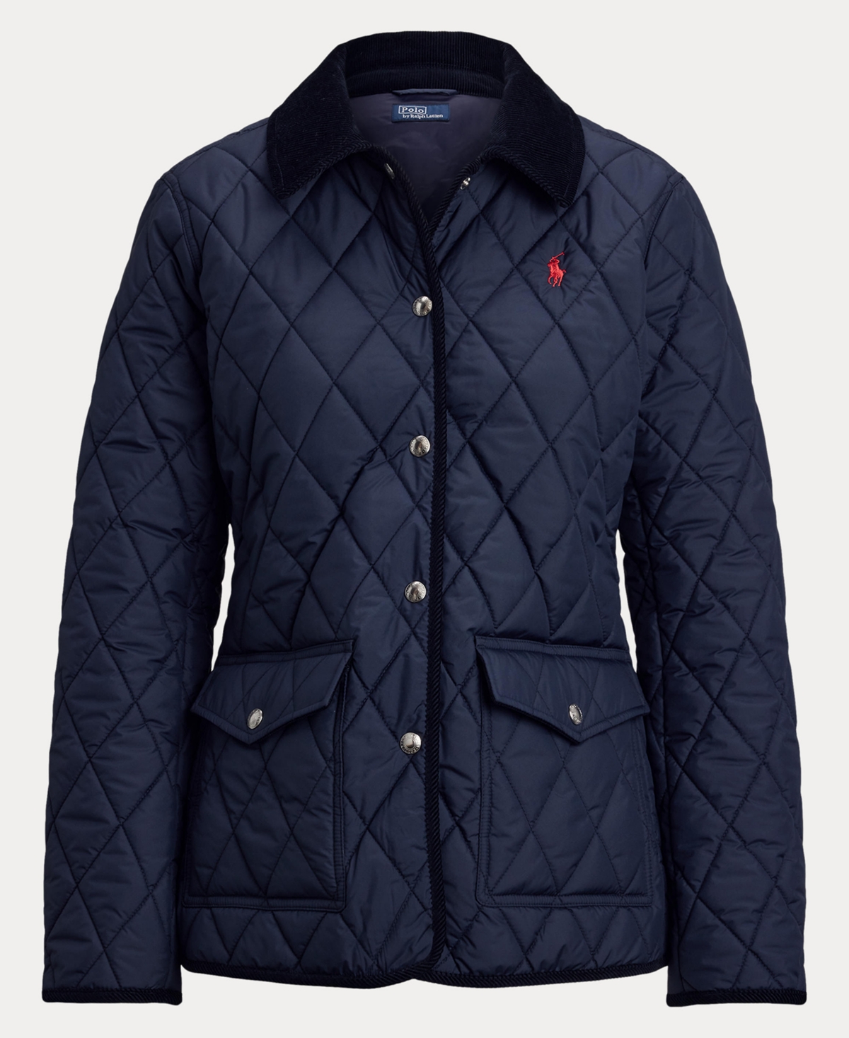 Polo Ralph Lauren Quilted Barn Jacket With Corduroy Collar In Blue