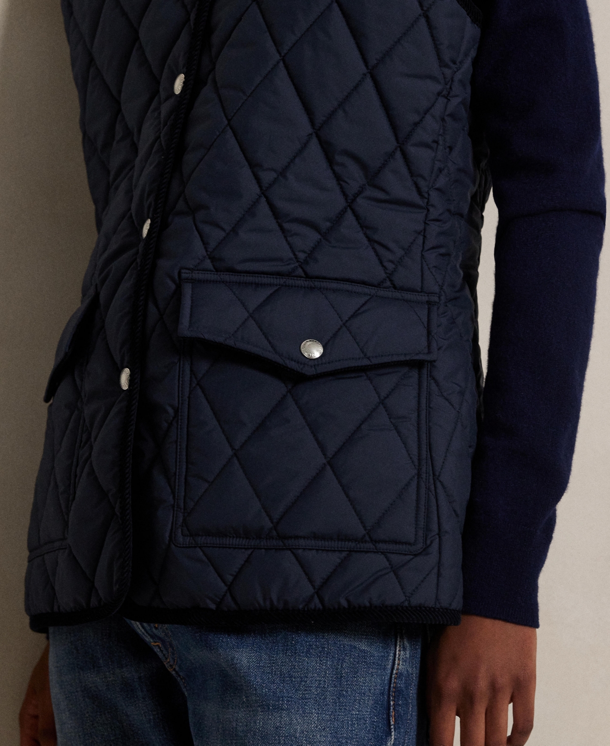 Polo Ralph Lauren Quilted Barn Jacket With Corduroy Collar In Blue