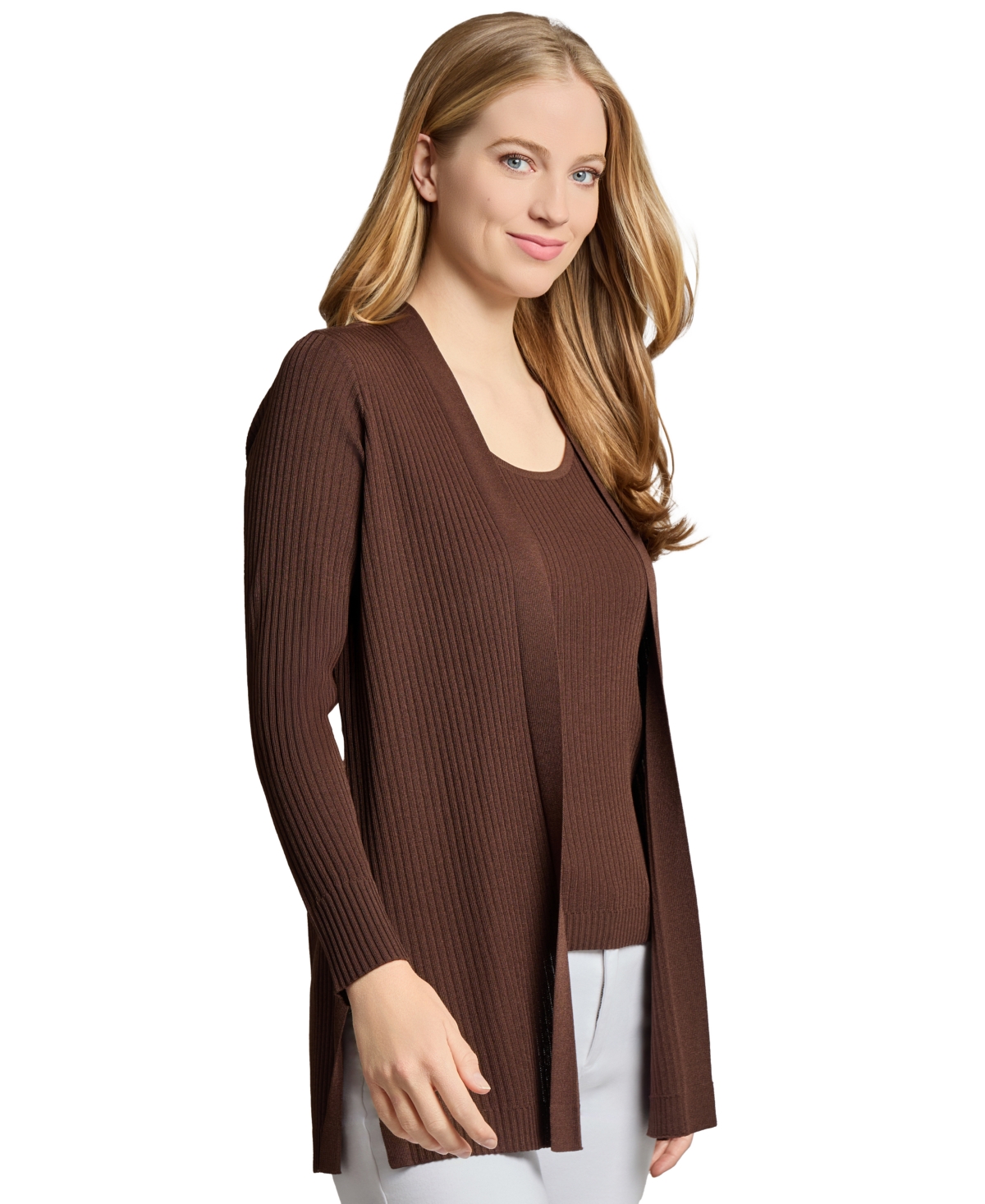 Jones New York Plus Size Sutton Open-front Cardigan In Brown