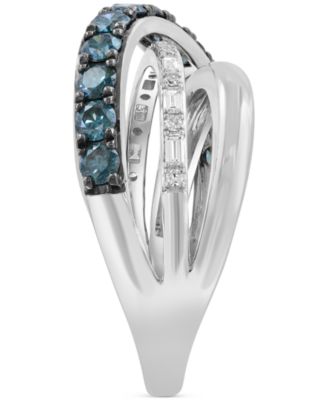 EFFY&reg; Blue & White Diamond Multi-Row Ring (1-1/20 ct.t.w.) in 14k White Gold