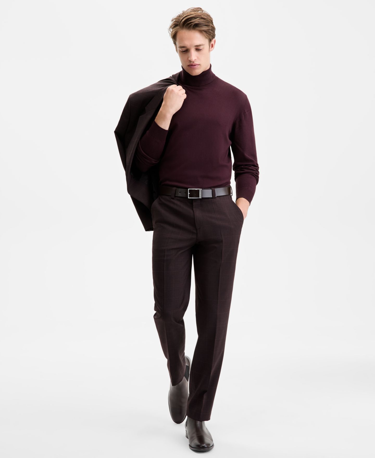 Мужские брюки Hugo Boss Modern-Fit Plaid Suit, цвет: Бордовый — фото 1