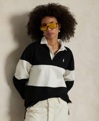 売れ筋商品|||ラルフローレン カットソー トップス レディース Women's Color-Blocked Cotton Jersey Rugby Shirt Polo Black/Deckwash White Polo Ralph Lauren Women's Color-Blocked Cotton Jersey Rugby