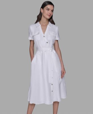 Petite Novelty-Button Tie-Waist Midi Shirtdress