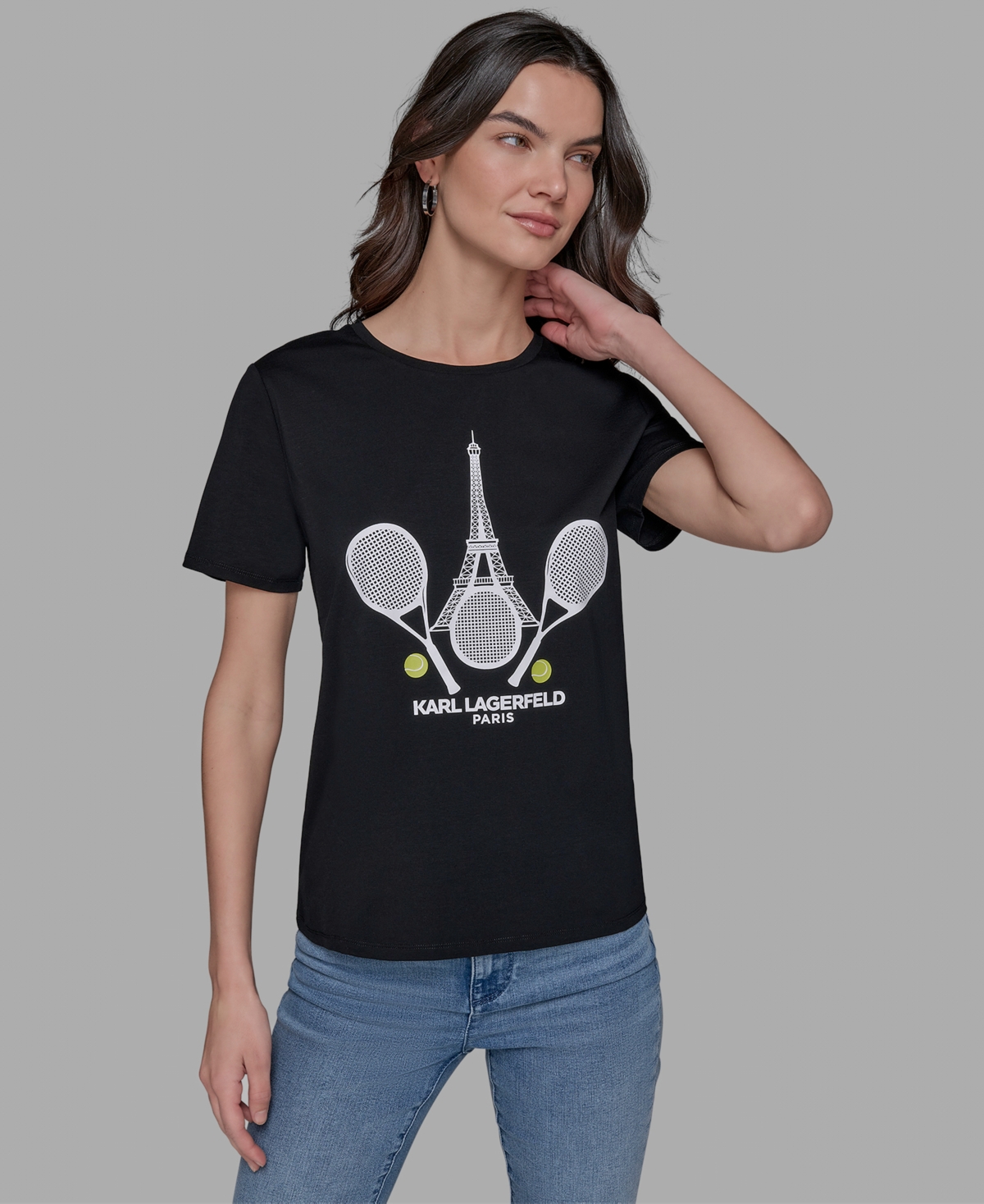 Shop Karl Lagerfeld Petite Tennis Racquet Crewneck Tee