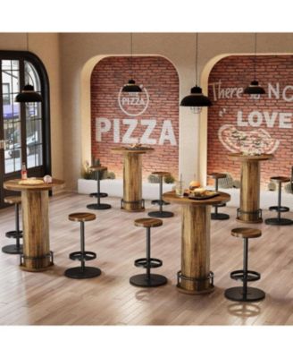 3Pc Metal Industrial Bistro Set with Round Pub Table and 2 Barstools