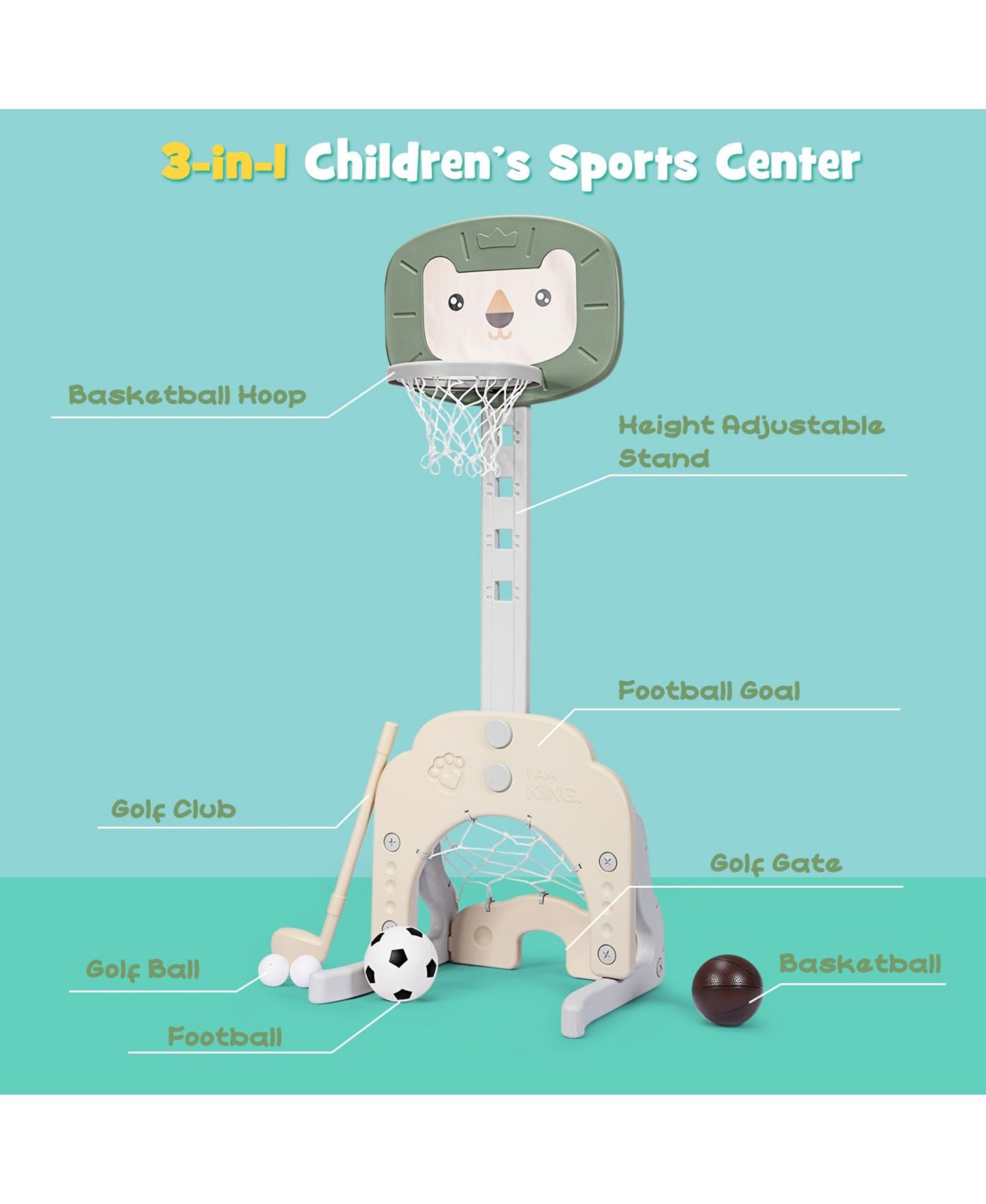 Детские игрушки Mecale 3-in-1 Adjustable Basketball Hoop Sports Set, Ages 2-7, цвет: Серый — фото 7