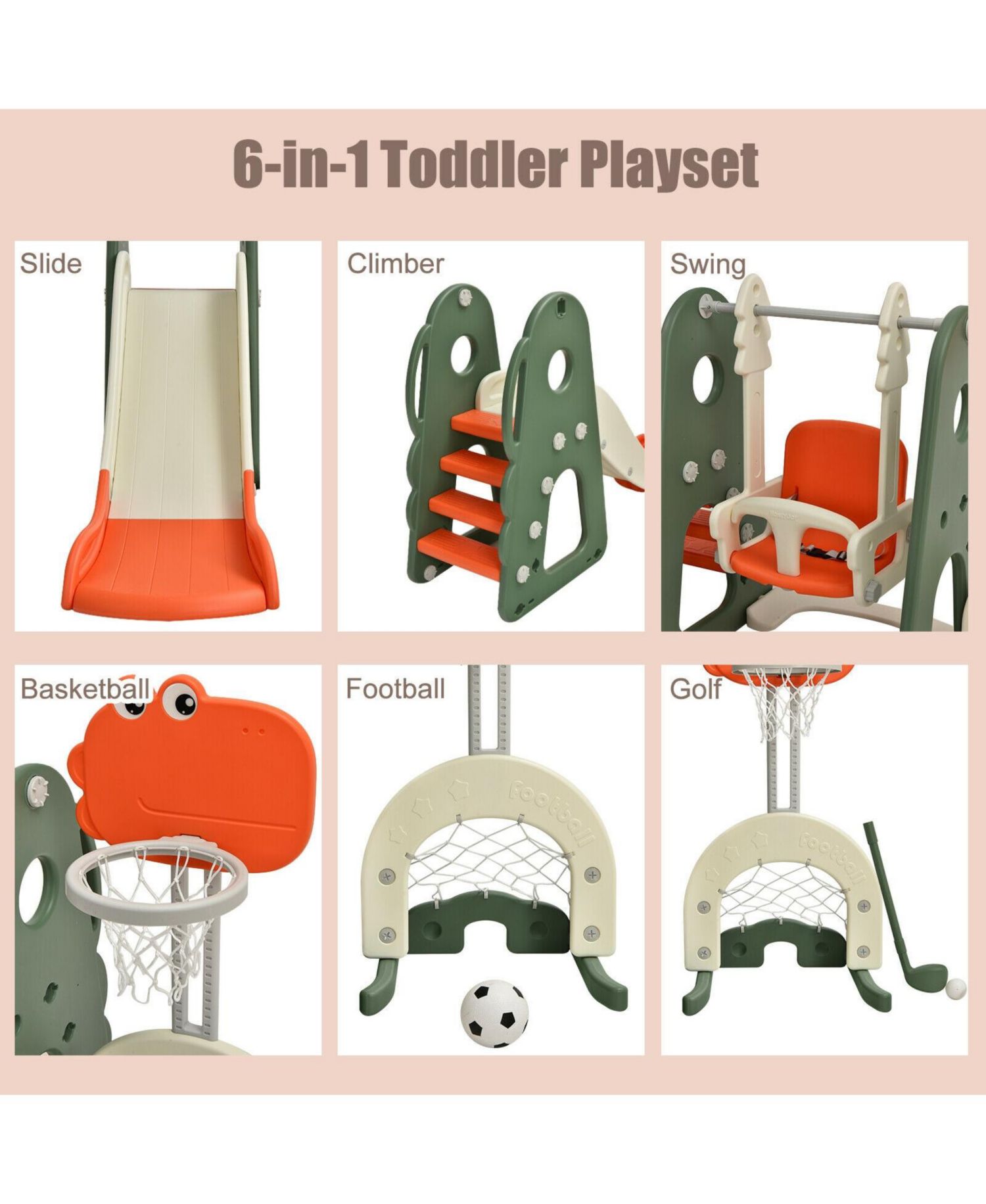 Toddler 6-in-1 Slide and Swing Set