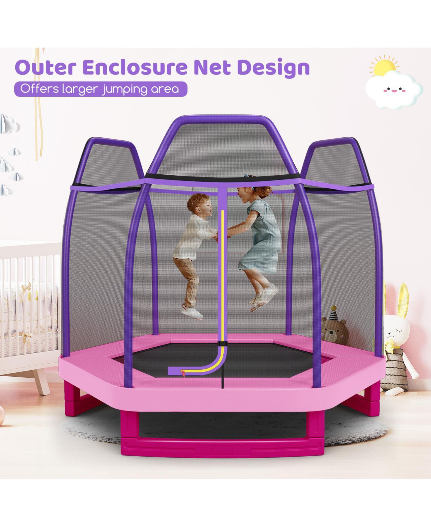 Детская игрушка Mecale 7-Foot Recreational Trampoline with Safety Net Enclosure, Ages 3+, цвет: Розовый — фото 7