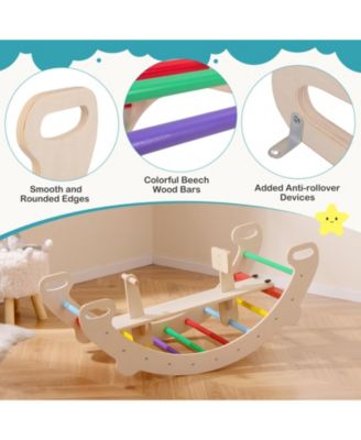 4-in-1 Multifunctional Wooden Climbing Toys with Rocker and Crawling Tunnel