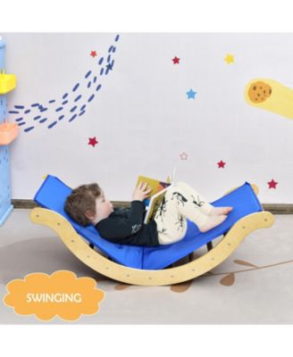 3-in-1 Wooden Climber Ladder Structure with Rock Climbing Ramp and Padding