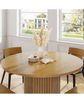 Round Dining Table, Wood Kitchen Table for Dining Room, 47 inch Dinner Table 4 People, Dining Room Table with Heavy Duty Pedestal Base