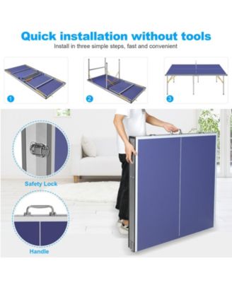 6 ft. Mid-Size Foldable Table Tennis Table Ping Pong Table Set with Net, 2 Paddles and 3 Balls for Indoor Outdoor