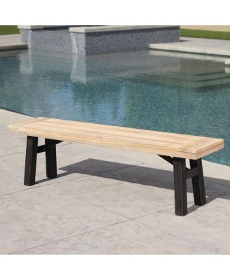 Gray Acacia Wood Outdoor Bench Weather Resistant Hardwood