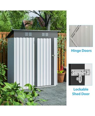 3.3ft x 3.4ft Outdoor Storage Shed Galvanized Metal Utility Garden Tool House Lockable Door Gray