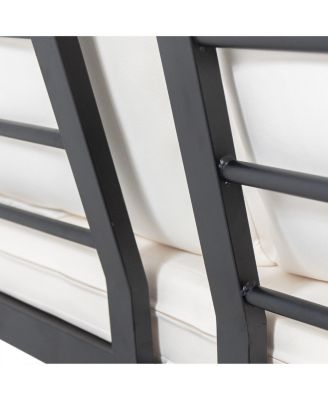 2-Seater Sofa with Iron Frame and Acacia Wood Accents - Water Resistant Fabric Cushions, Right Side Orientation